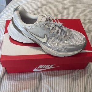 Nike Women's V2K Gray and White Sneakers